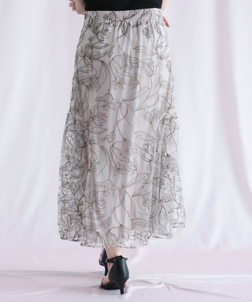 Ruwan yu(ルワンユー)の「チュール刺繍フラワーフレアスカート(スカート・レディース・ピンク・L/LL/3L/4L)」の5枚目の写真