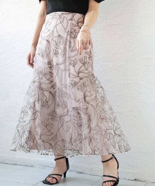 Ruwan yu(ルワンユー)の「チュール刺繍フラワーフレアスカート(スカート・レディース・ピンク・L/LL/3L/4L)」の7枚目の写真