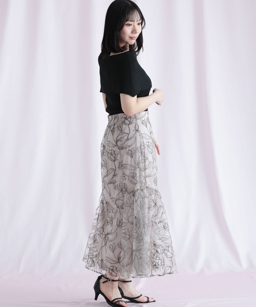 Ruwan yu(ルワンユー)の「チュール刺繍フラワーフレアスカート(スカート・レディース・ピンク・L/LL/3L/4L)」の9枚目の写真