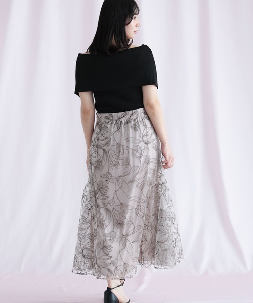 Ruwan yu(ルワンユー)の「チュール刺繍フラワーフレアスカート(スカート・レディース・ピンク・L/LL/3L/4L)」の10枚目の写真