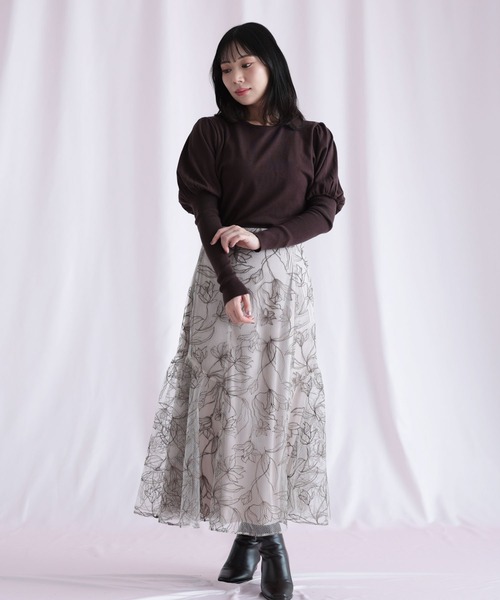 Ruwan yu(ルワンユー)の「チュール刺繍フラワーフレアスカート(スカート・レディース・ピンク・L/LL/3L/4L)」の13枚目の写真