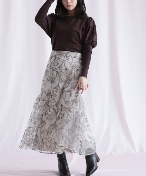 Ruwan yu(ルワンユー)の「チュール刺繍フラワーフレアスカート(スカート・レディース・ピンク・L/LL/3L/4L)」の15枚目の写真