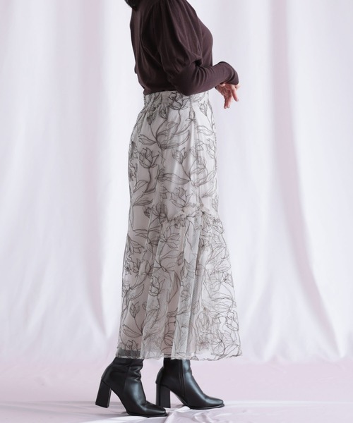 Ruwan yu(ルワンユー)の「チュール刺繍フラワーフレアスカート(スカート・レディース・ピンク・L/LL/3L/4L)」の16枚目の写真