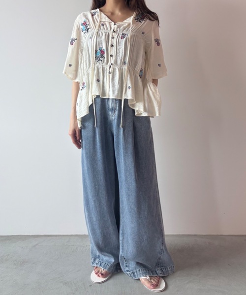 Unitage(ユニテージ)の「オリジナル刺繍楊柳ブラウス(シャツ/ブラウス・レディース・アイボリー/ブラック・FREE)」の22枚目の写真
