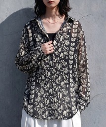 花柄 ボタニカル柄 シアーシャツ