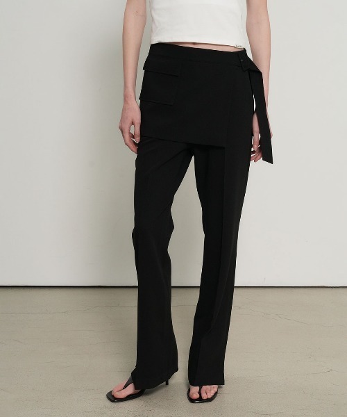 GENERAL IDEA(ジェネラルアイデア)の「【GENERAL IDEA】スカートレイヤードブーツカットパンツ / SKIRT-LAYERED BOOTCUT PANTS(スラックス・レディース・ブラウン系/ブラック・L/M/S)」の4枚目の写真