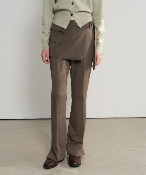 GENERAL IDEA(ジェネラルアイデア)の「【GENERAL IDEA】スカートレイヤードブーツカットパンツ / SKIRT-LAYERED BOOTCUT PANTS(スラックス・レディース・ブラウン系/ブラック・L/M/S)」の10枚目の写真