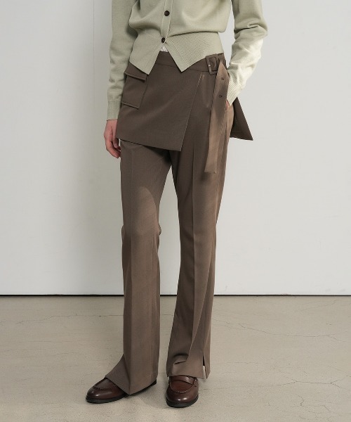 GENERAL IDEA(ジェネラルアイデア)の「【GENERAL IDEA】スカートレイヤードブーツカットパンツ / SKIRT-LAYERED BOOTCUT PANTS(スラックス・レディース・ブラウン系/ブラック・L/M/S)」の11枚目の写真