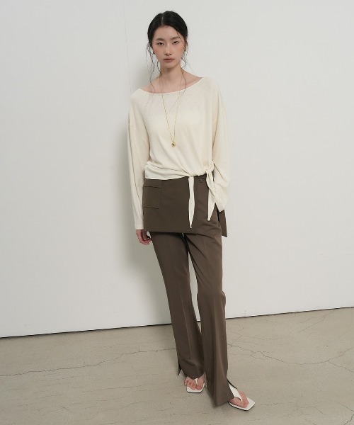 GENERAL IDEA(ジェネラルアイデア)の「【GENERAL IDEA】スカートレイヤードブーツカットパンツ / SKIRT-LAYERED BOOTCUT PANTS(スラックス・レディース・ブラウン系/ブラック・L/M/S)」の14枚目の写真