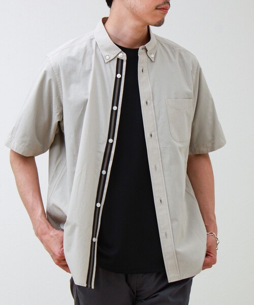 GLOSTER(グロスター)の「オーバーフローサッカーニットテープS/Sシャツ(シャツ/ブラウス・メンズ・アイボリー/オリーブ/グレイッシュベージュ/グレイッシュブルー・M/L)」の3枚目の写真