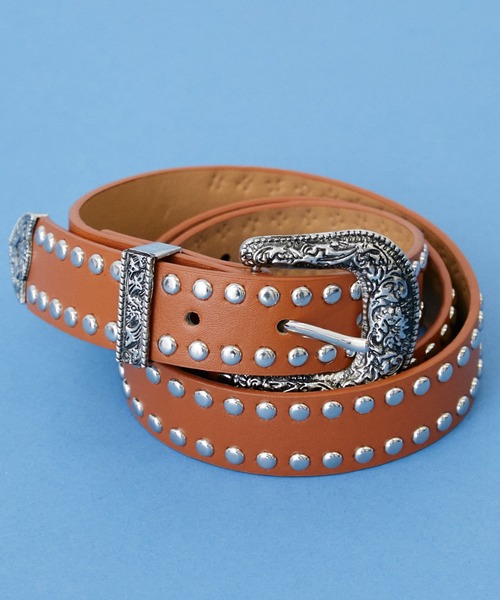 uyu.(ウユ)の「Double Studded Buckle Belt / ダブルスタッズバックルベルト(ベルト・レディース・ブラウン/ブラック・FREE)」の2枚目の写真