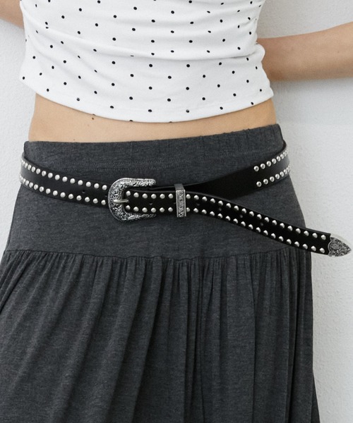uyu.(ウユ)の「Double Studded Buckle Belt / ダブルスタッズバックルベルト(ベルト・レディース・ブラウン/ブラック・FREE)」の22枚目の写真