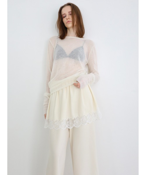 miies miim(ミーエスミーム)の「lace hem satin skirt(スカート・レディース・ピンク/アイボリー・FREE)」の1枚目の写真