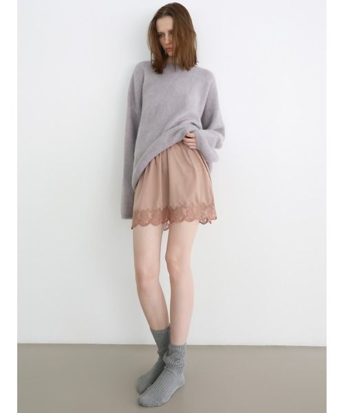 miies miim(ミーエスミーム)の「lace hem satin skirt(スカート・レディース・ピンク/アイボリー・FREE)」の7枚目の写真