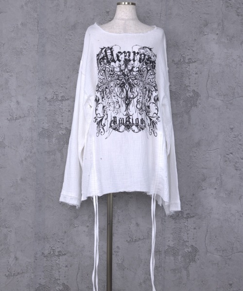 Amilige(アミリージュ)の「ダブルクロスプリントダメージガーゼトップス(Tシャツ/カットソー・レディース・ホワイト/ブラック・FREE)」の22枚目の写真
