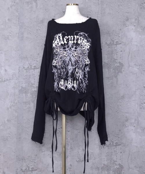 Amilige(アミリージュ)の「ダブルクロスプリントダメージガーゼトップス(Tシャツ/カットソー・レディース・ホワイト/ブラック・FREE)」の16枚目の写真