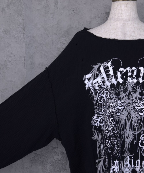 Amilige(アミリージュ)の「ダブルクロスプリントダメージガーゼトップス(Tシャツ/カットソー・レディース・ホワイト/ブラック・FREE)」の19枚目の写真