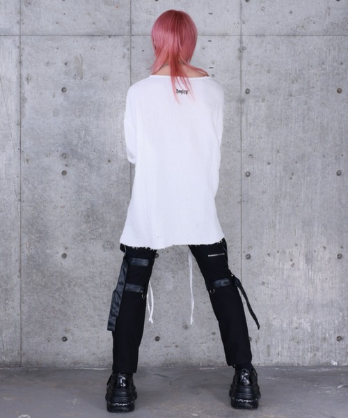Amilige(アミリージュ)の「ダブルクロスプリントダメージガーゼトップス(Tシャツ/カットソー・レディース・ホワイト/ブラック・FREE)」の10枚目の写真