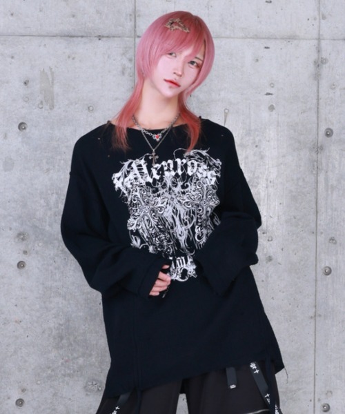 Amilige(アミリージュ)の「ダブルクロスプリントダメージガーゼトップス(Tシャツ/カットソー・レディース・ホワイト/ブラック・FREE)」の12枚目の写真
