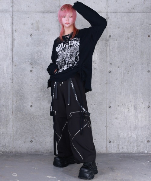 Amilige(アミリージュ)の「ダブルクロスプリントダメージガーゼトップス(Tシャツ/カットソー・レディース・ホワイト/ブラック・FREE)」の13枚目の写真