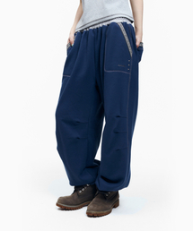 Knee Pin-Tuck Ethnic Sweatpants (Navy)