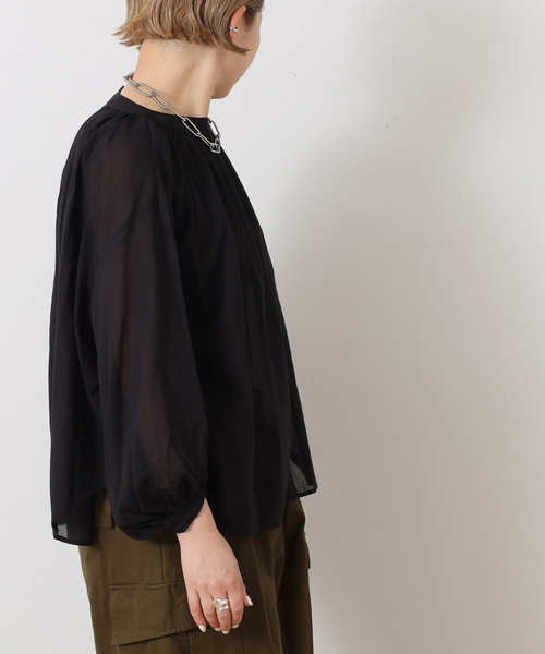 JOURNAL STANDARD LUXE(ジャーナルスタンダード ラックス)の「ハイツイストガーゼ ギャザーブラウス(シャツ/ブラウス・レディース・ブラック/ホワイト・FREE)」の6枚目の写真