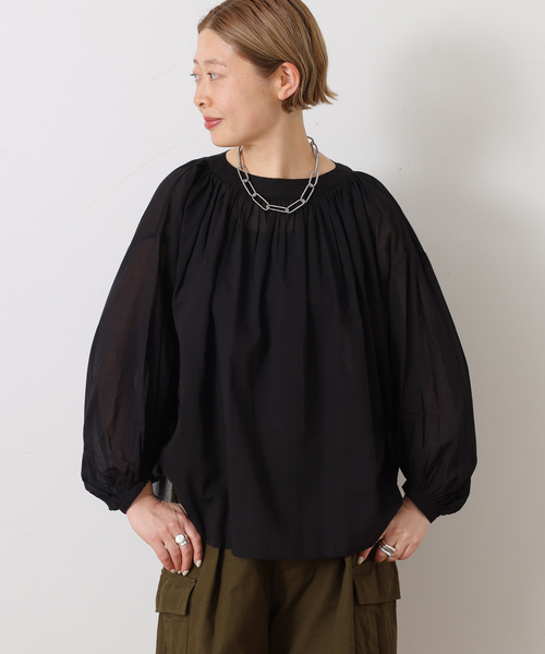 JOURNAL STANDARD LUXE(ジャーナルスタンダード ラックス)の「ハイツイストガーゼ ギャザーブラウス(シャツ/ブラウス・レディース・ブラック/ホワイト・FREE)」の7枚目の写真