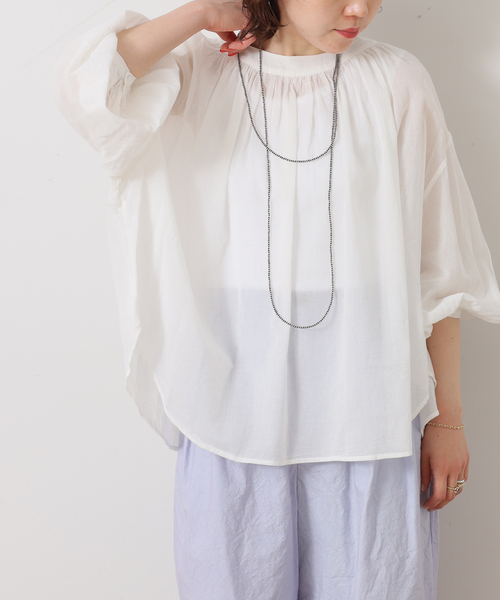 JOURNAL STANDARD LUXE(ジャーナルスタンダード ラックス)の「ハイツイストガーゼ ギャザーブラウス(シャツ/ブラウス・レディース・ブラック/ホワイト・FREE)」の9枚目の写真