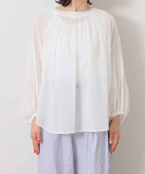 JOURNAL STANDARD LUXE(ジャーナルスタンダード ラックス)の「ハイツイストガーゼ ギャザーブラウス(シャツ/ブラウス・レディース・ブラック/ホワイト・FREE)」の13枚目の写真