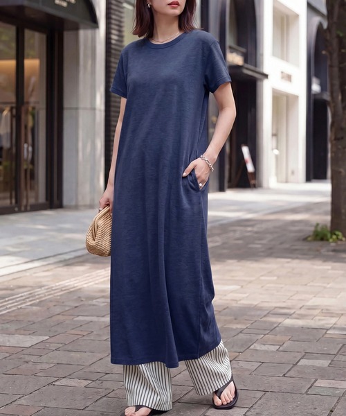 SELECT LEVERY(セレクトリベリー)の「接触冷感 楽ちんポケット付きチュニックワンピース(ワンピース・レディース・ブラック/ネイビー/ブルー/アイボリー/ラベンダー/ベージュ・LARGE/MEDIUM)」の4枚目の写真