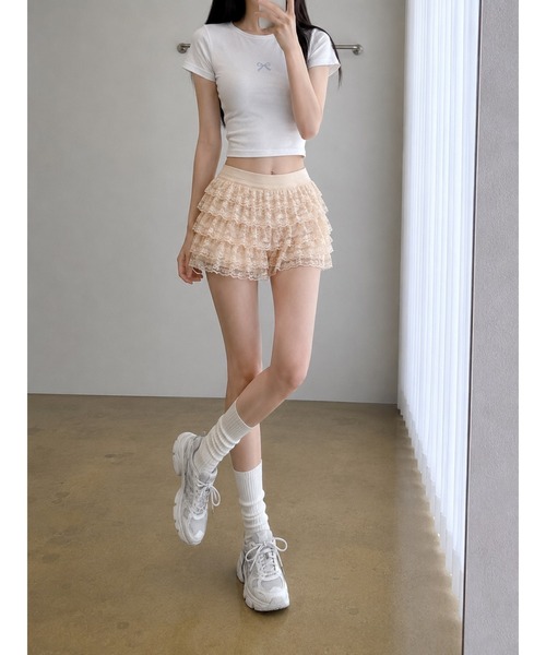 Bling Leads(ブリングリーズ)の「【Bls】 【ZL】【Bling Leads】レイヤードレースパンツ(その他パンツ・レディース・ブラック/ベージュ/ホワイト・LARGE)」の3枚目の写真