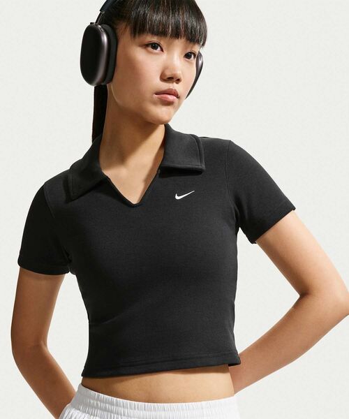 NIKE(ナイキ)の「ナイキ スポーツウェア ウィメンズ タイト クロップド ポロ / Nike Sportswear Women's Tight Cropped Polo IO2730-010 Black(ポロシャツ・レディース・ブラック・L/XS/S/M/XL)」の3枚目の写真