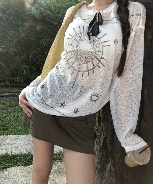 SHERU（シェル）の「【2 タイプ】透けシアー薄手ロン T ゴシックプリントルーズ長袖トップス（Tシャツ/カットソー・レディース・ホワイト/ホワイト系その他・F）」の17枚目の写真