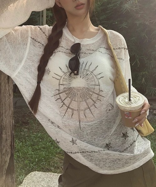 SHERU（シェル）の「【2 タイプ】透けシアー薄手ロン T ゴシックプリントルーズ長袖トップス（Tシャツ/カットソー・レディース・ホワイト/ホワイト系その他・F）」の20枚目の写真