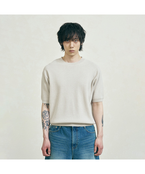 FERNOV(ペルノブ)の「エッセンシャルラウンド半袖ニット6色(ニット/セーター・メンズ・レンガ/グリーン/ホワイト/スカイブルー/ライトグレー/ネイビー・3/2/1)」の3枚目の写真