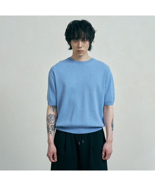 FERNOV(ペルノブ)の「エッセンシャルラウンド半袖ニット6色(ニット/セーター・メンズ・レンガ/グリーン/ホワイト/スカイブルー/ライトグレー/ネイビー・3/2/1)」の5枚目の写真