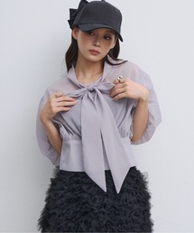 クロップドシアーボウタイブラウス
