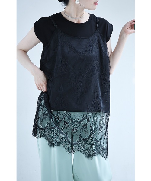 cawaii(カワイイ)の「見せレース キャミインナー(キャミソール・レディース・ブラック/ホワイト・FREE)」の2枚目の写真