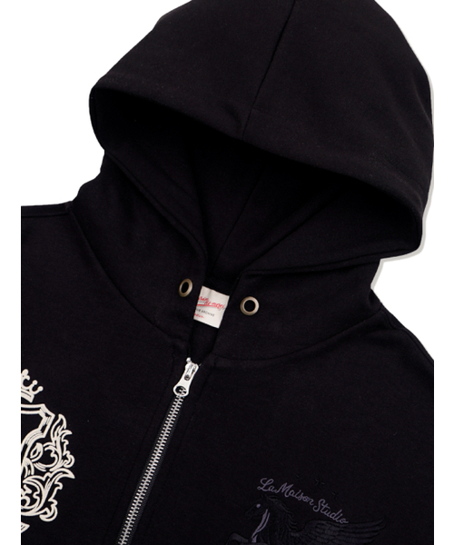 FABULOUS ARCHIVE（ファビュラスアーカイブ）の「PEGASUS CROP HOODIE ZIP-UP BLACK(FCG1ZP694M)（パーカー・レディース・ブラック・MEDIUM）」の10枚目の写真