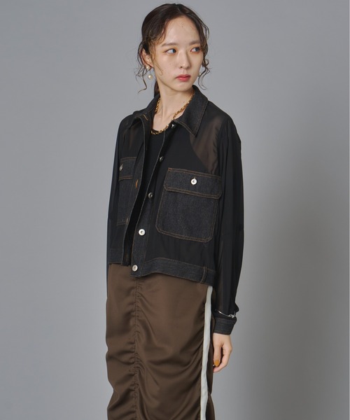 terrace(テラス)の「シアーコンビデニムショートジャケット(Tシャツ/カットソー・レディース・チャコール/カーキ/ブラック・FREE)」の7枚目の写真