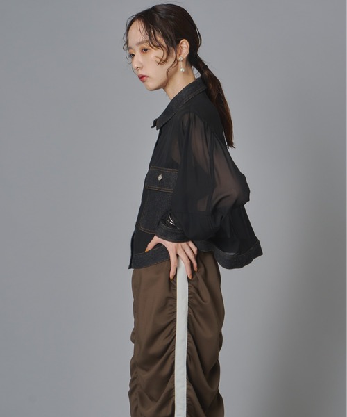 terrace(テラス)の「シアーコンビデニムショートジャケット(Tシャツ/カットソー・レディース・チャコール/カーキ/ブラック・FREE)」の10枚目の写真
