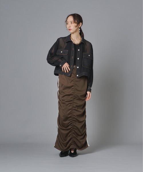 terrace(テラス)の「シアーコンビデニムショートジャケット(Tシャツ/カットソー・レディース・チャコール/カーキ/ブラック・FREE)」の11枚目の写真