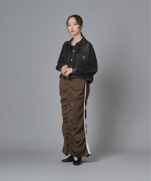 terrace(テラス)の「シアーコンビデニムショートジャケット(Tシャツ/カットソー・レディース・チャコール/カーキ/ブラック・FREE)」の12枚目の写真