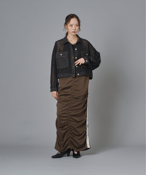 terrace(テラス)の「シアーコンビデニムショートジャケット(Tシャツ/カットソー・レディース・チャコール/カーキ/ブラック・FREE)」の15枚目の写真