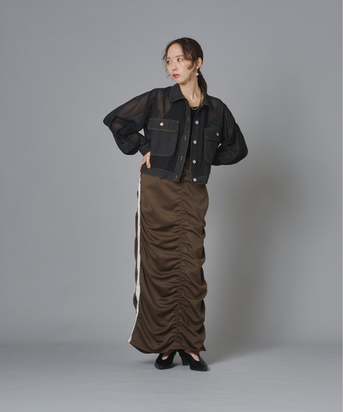 terrace(テラス)の「シアーコンビデニムショートジャケット(Tシャツ/カットソー・レディース・チャコール/カーキ/ブラック・FREE)」の16枚目の写真