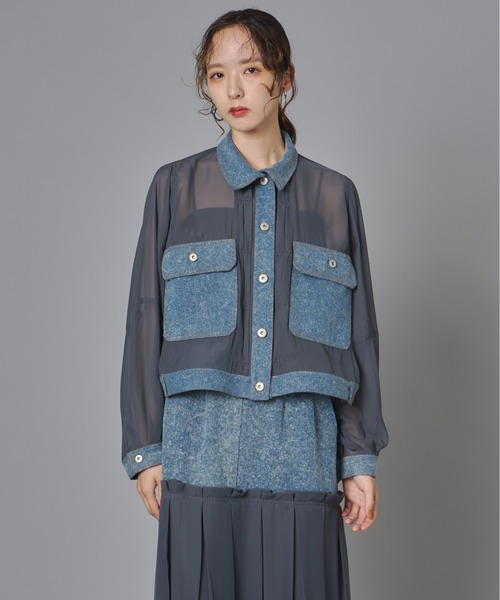 terrace(テラス)の「シアーコンビデニムショートジャケット(Tシャツ/カットソー・レディース・チャコール/カーキ/ブラック・FREE)」の17枚目の写真