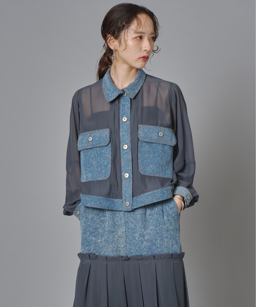 terrace(テラス)の「シアーコンビデニムショートジャケット(Tシャツ/カットソー・レディース・チャコール/カーキ/ブラック・FREE)」の18枚目の写真