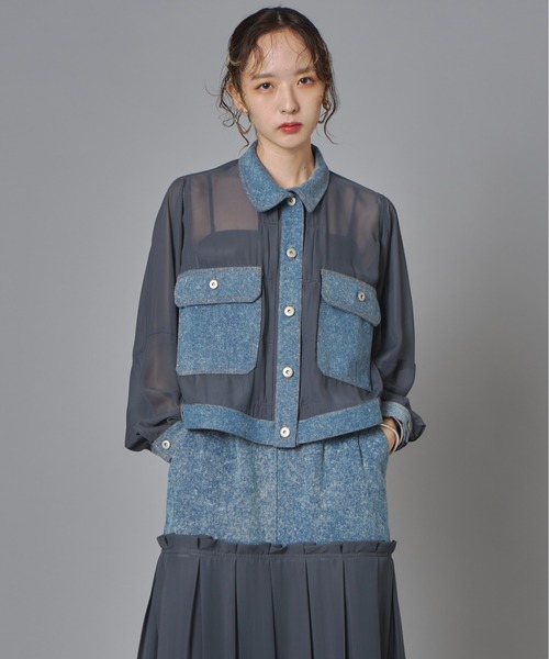 terrace(テラス)の「シアーコンビデニムショートジャケット(Tシャツ/カットソー・レディース・チャコール/カーキ/ブラック・FREE)」の19枚目の写真
