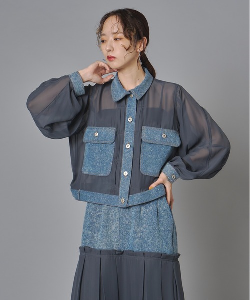 terrace(テラス)の「シアーコンビデニムショートジャケット(Tシャツ/カットソー・レディース・チャコール/カーキ/ブラック・FREE)」の20枚目の写真