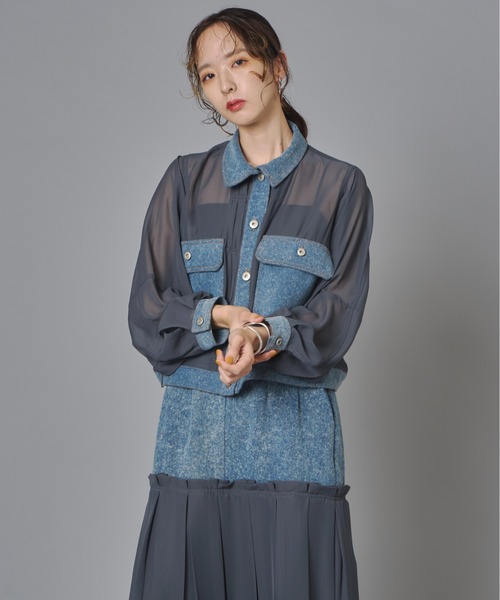 terrace(テラス)の「シアーコンビデニムショートジャケット(Tシャツ/カットソー・レディース・チャコール/カーキ/ブラック・FREE)」の21枚目の写真